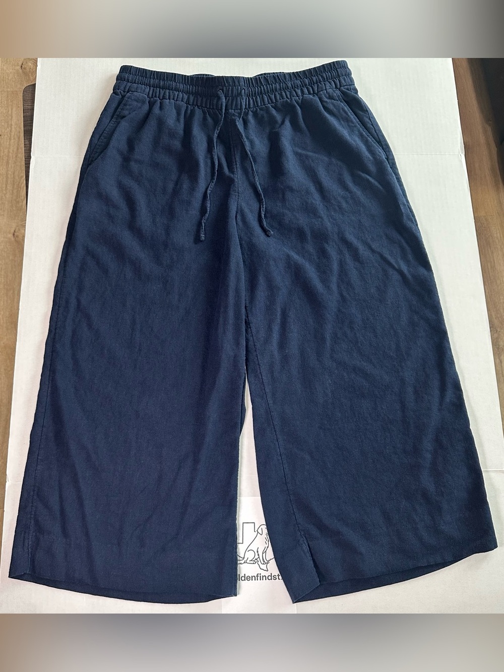 Banana Republic Linen Blend Wide Leg Crop Pants Elastic Stretch Drawstring
